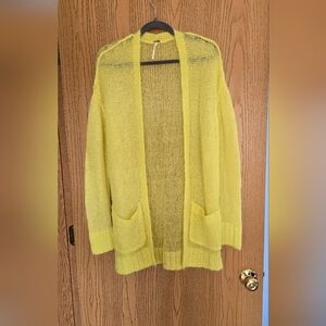 Free People NWT Mohair Bright Yellow Open-Front Knit Cardigan